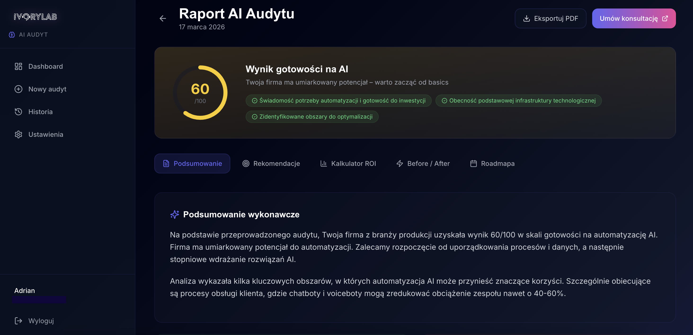 Przykładowy raport audytu AI